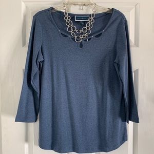 Karen Scott Heather Indigo Top w/ star neckline